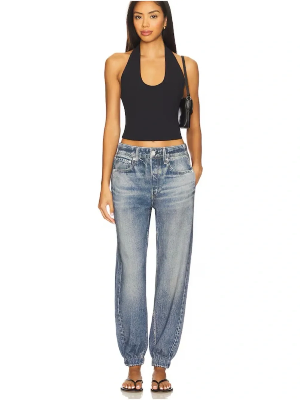 Rag & Bone Miramar Denim Cotton Terry Jogger Pants Blue Size XS Midrise Pockets - Picture 1 of 10
